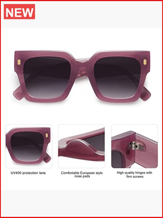 Vintage Oversized Square Sunglasses UV400 Protection